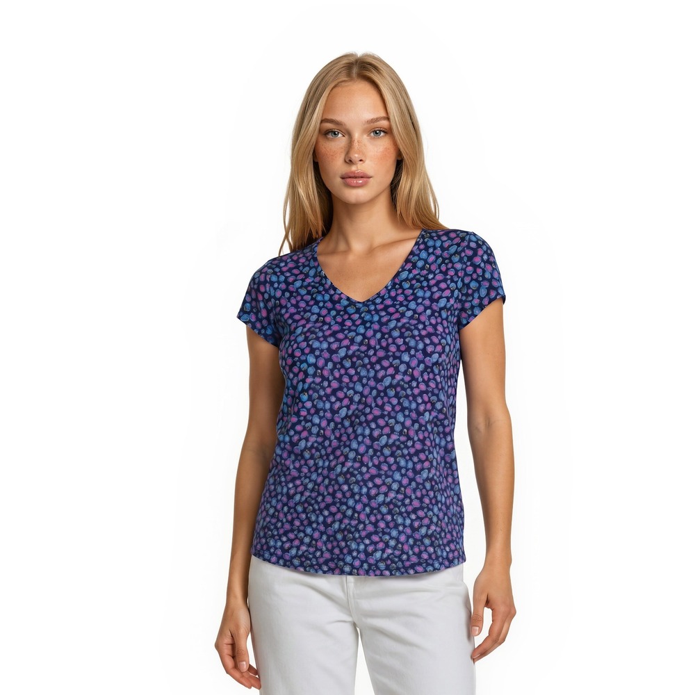 Lilly Pulitzer V Neck Tee Women's Size Small Blue Pink Leopard 100% Cotton